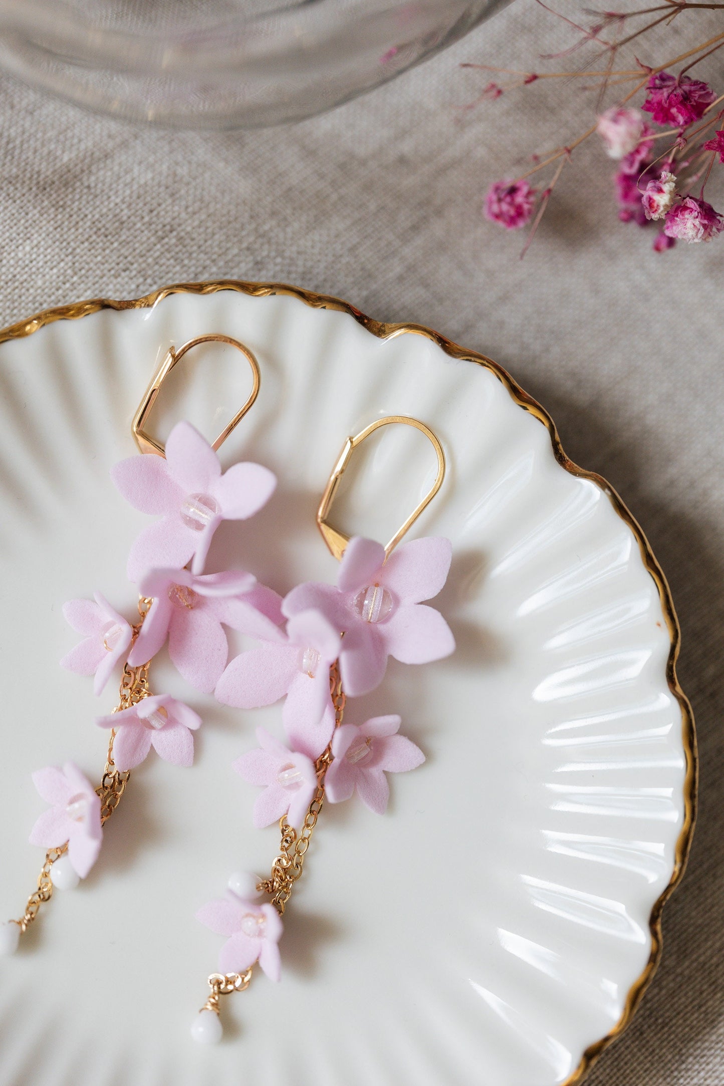 Hellrosa Helenka - Blumen Hochzeitsohrringe