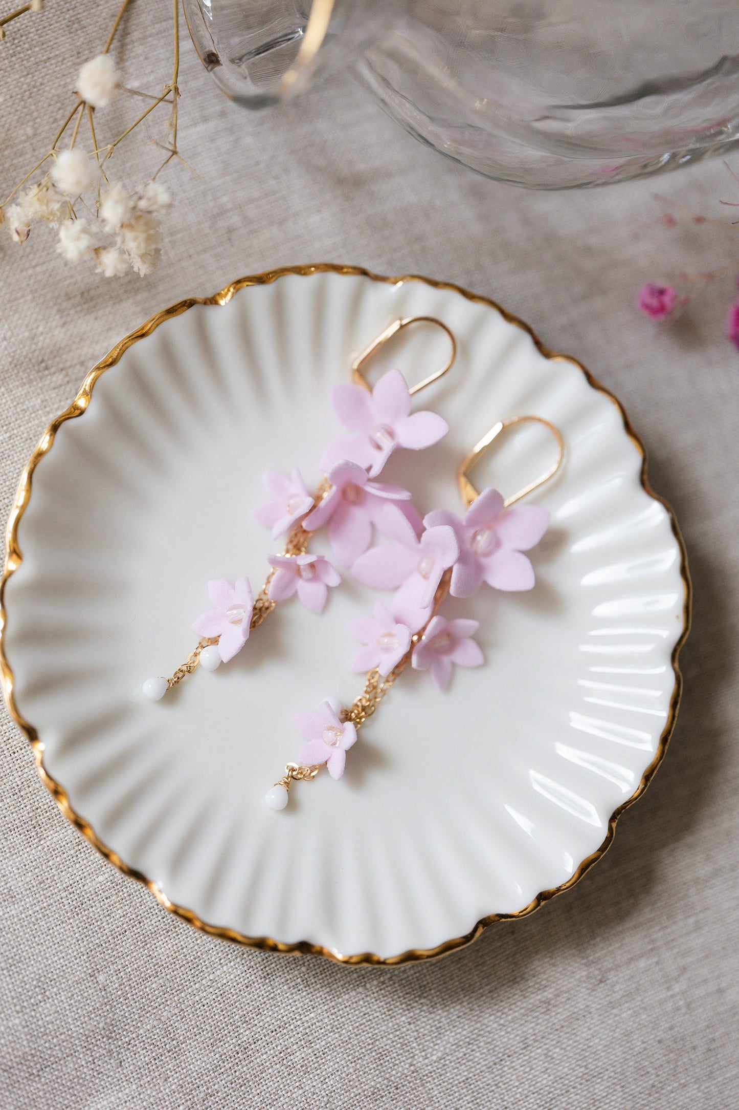Hellrosa Helenka - Blumen Hochzeitsohrringe