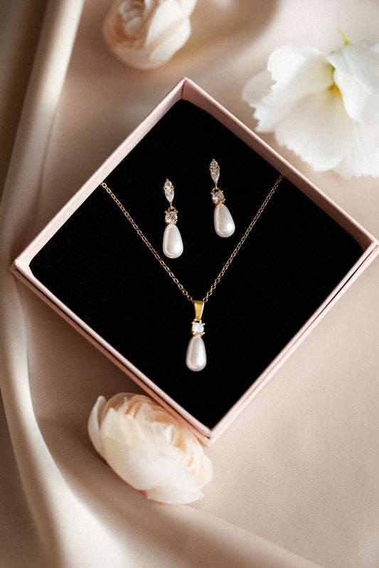 Martina - Martina - Klassisches Hochzeitsschmuckset Ohrringe &amp; Halskette
