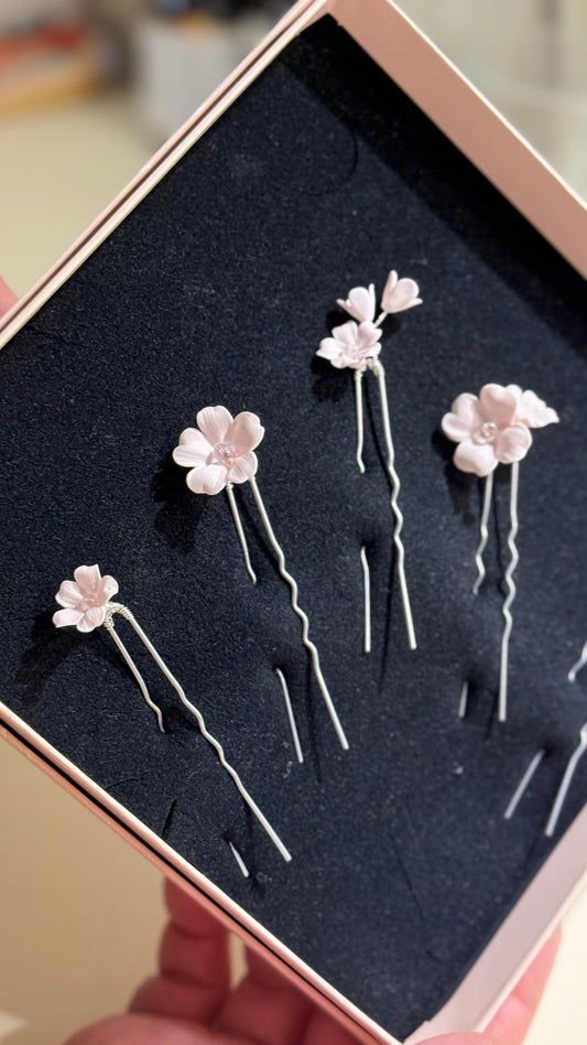 4 hellrosa Blumen Haarnadeln für die Hochzeit