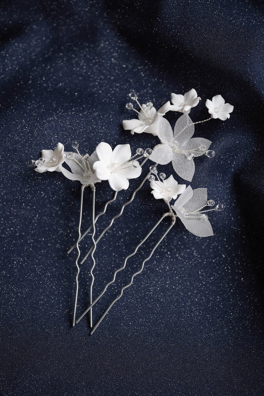 Mistianaa - Weiße Blumen Haarnadeln für die Hochzeit