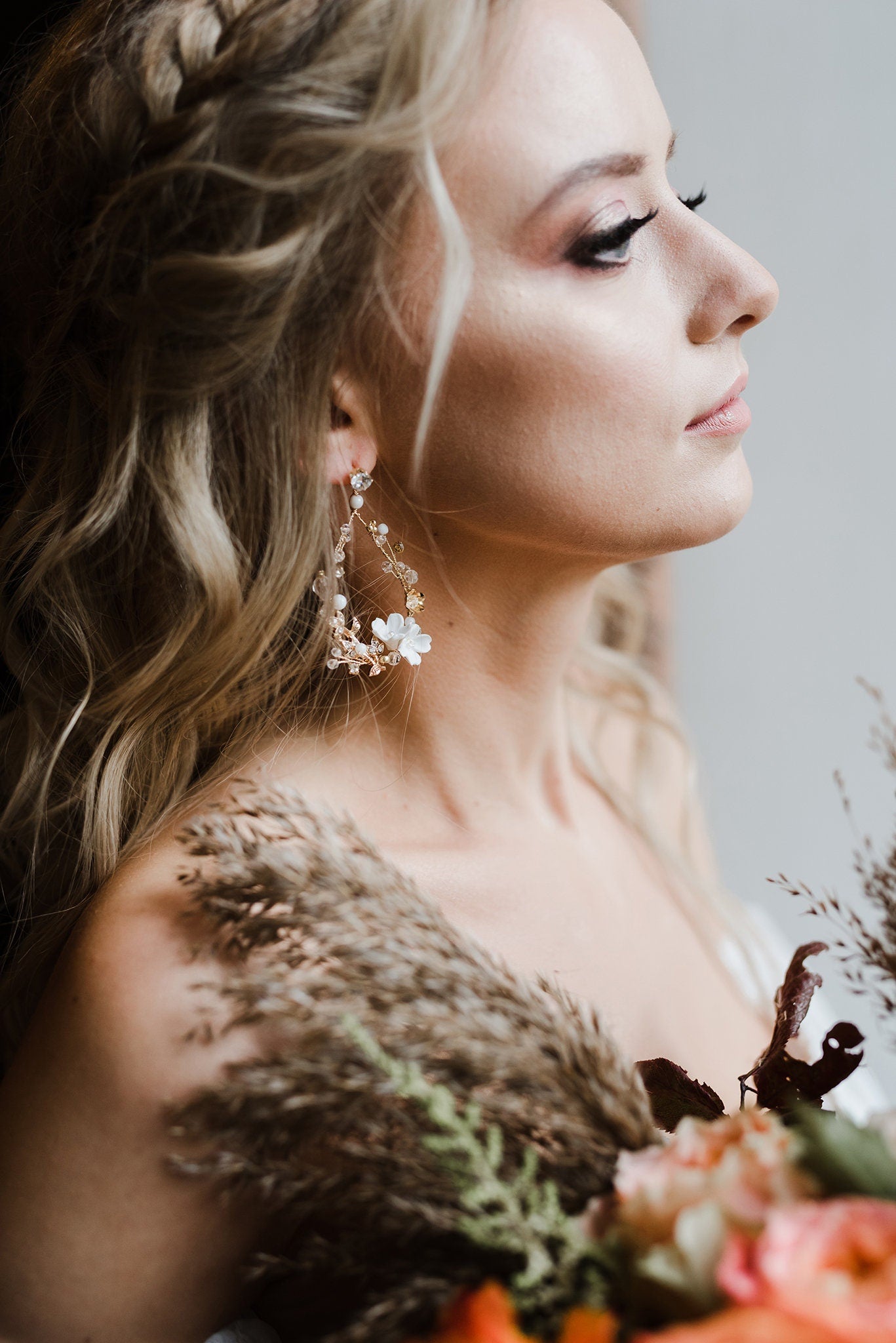 Boho Braut Ohrringe, Blumen Große Ohrringe, Boho Braut Accessoires, Boho Braut Schmuck, Florale Ohrringe, Hochzeit Ohrringe Blumen